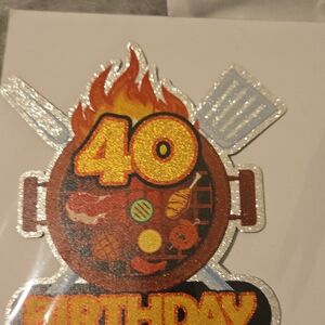 40th Birthday BBQ Cake Topper - Silver and Orange